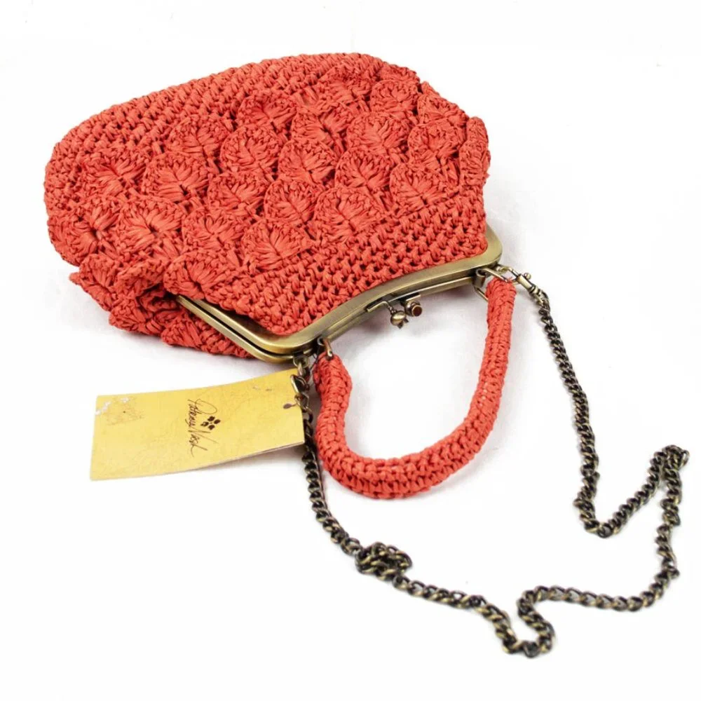Patricia Nash Coral Laureana Scalloped Raffia Satchel Handbag